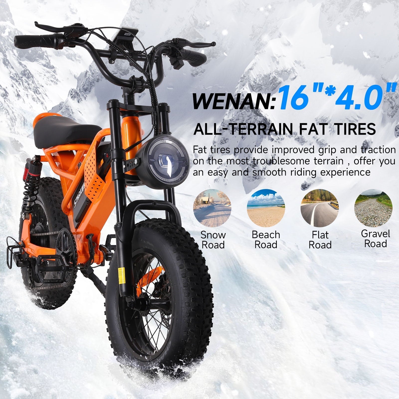 Spacewalk Small Electric Bike,16 Fat Tire Ebike,Compact Design,More Suitable for Riders Under 5'2, and Teenagers with 750W Motor, 21.7MPH with Removable 48V/15AH Battery,50-Miles Motorcycle