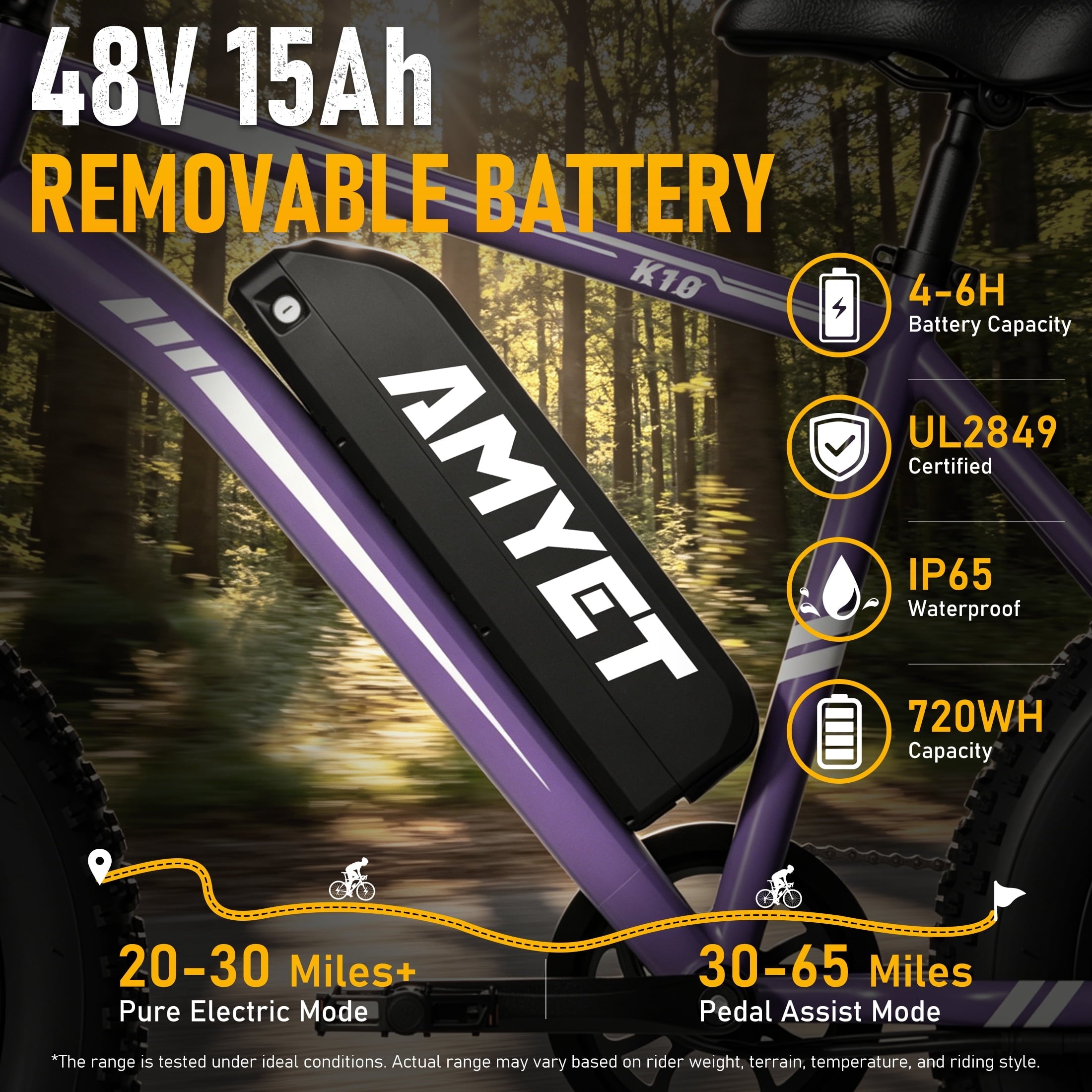 AMYET 1000W Electric Bike, 20 Fat Tire Ebike 28MPH 48V 15Ah E-Mountain Bicycles UL2849 Black
