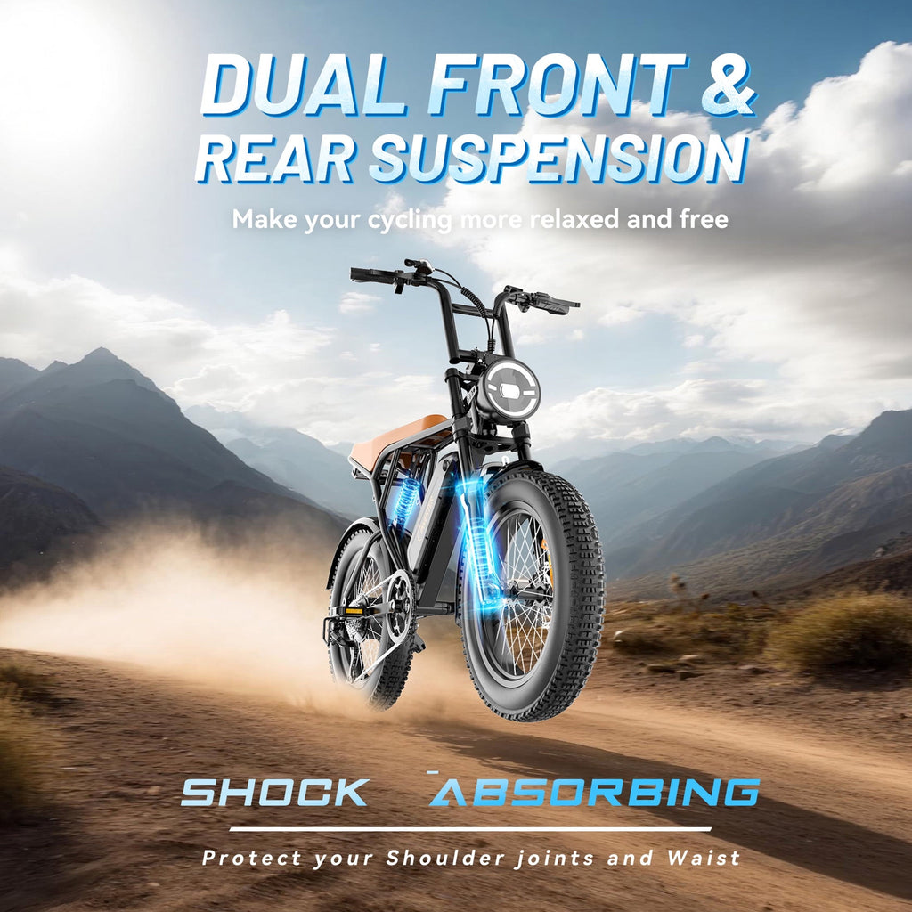 C INVERTER 20 x 4 Fat Tire Electric Bike for Adults, Peak 1100W Motor Retro Ebike Mountain Bike, 48V 14.5 Ah Removable Battery, Max Speed 28 Mph Electric Bicycle Snow Bike