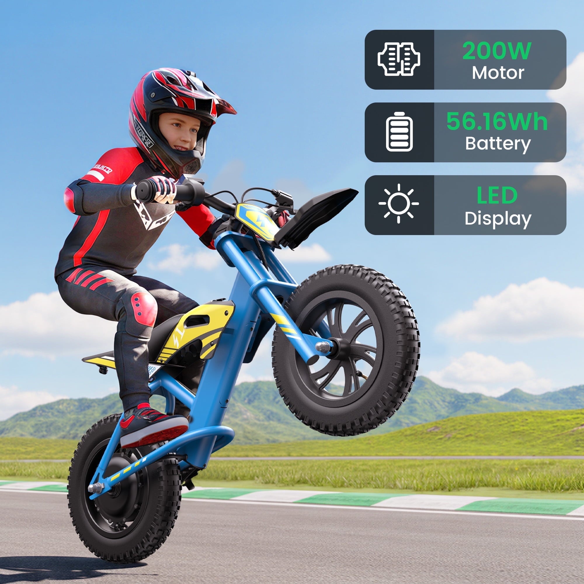 MIHOVER 21.6V Electric Bike for Kids 12, 200W Electric Banlance Bike Ages 5-8 Years Old, Electric Motorcycle Max 10MPH with LED Display, Beginners Friendly - Blue