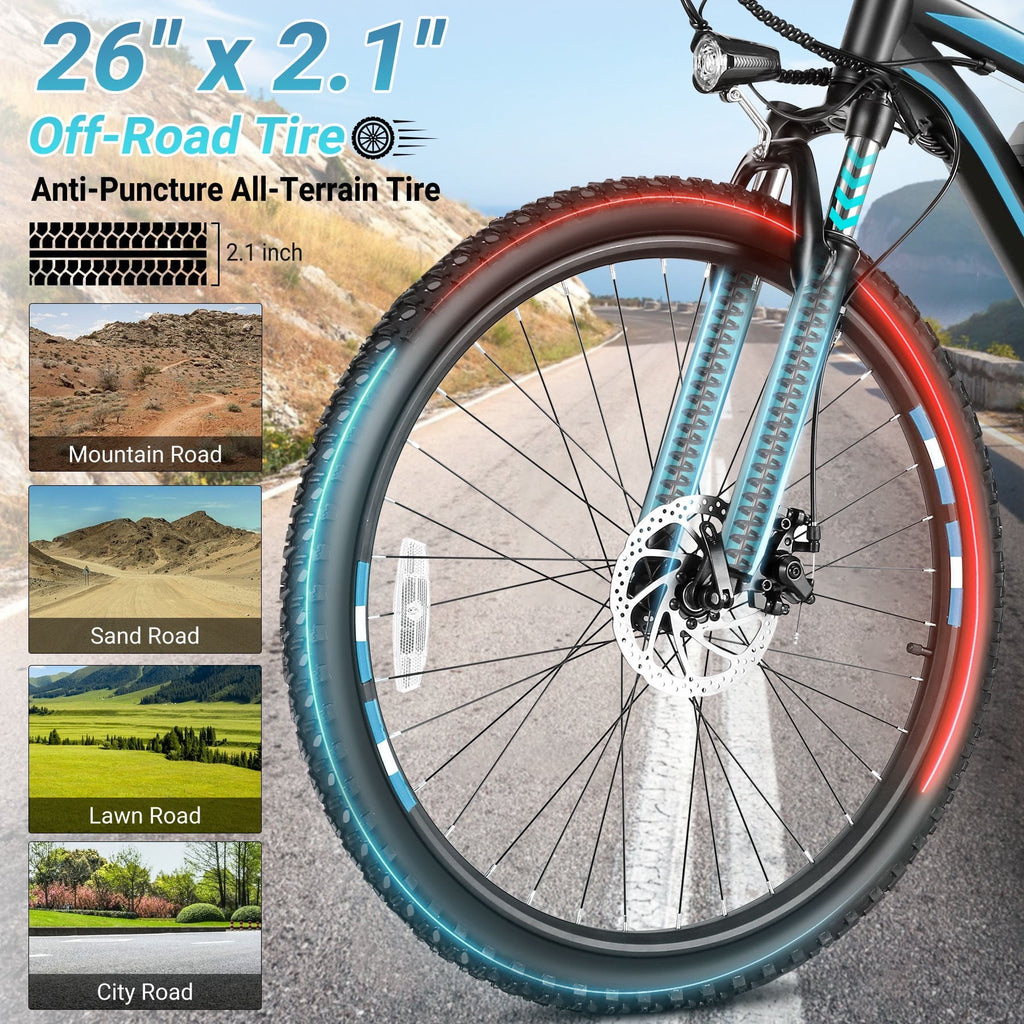 Gocio UL2849 Certified 26 Electric Bike for Adults, 750W Peak Motor, 48V 7.8Ah Battery, 20MPH Max Speed, Off-Road Mountain E-bike