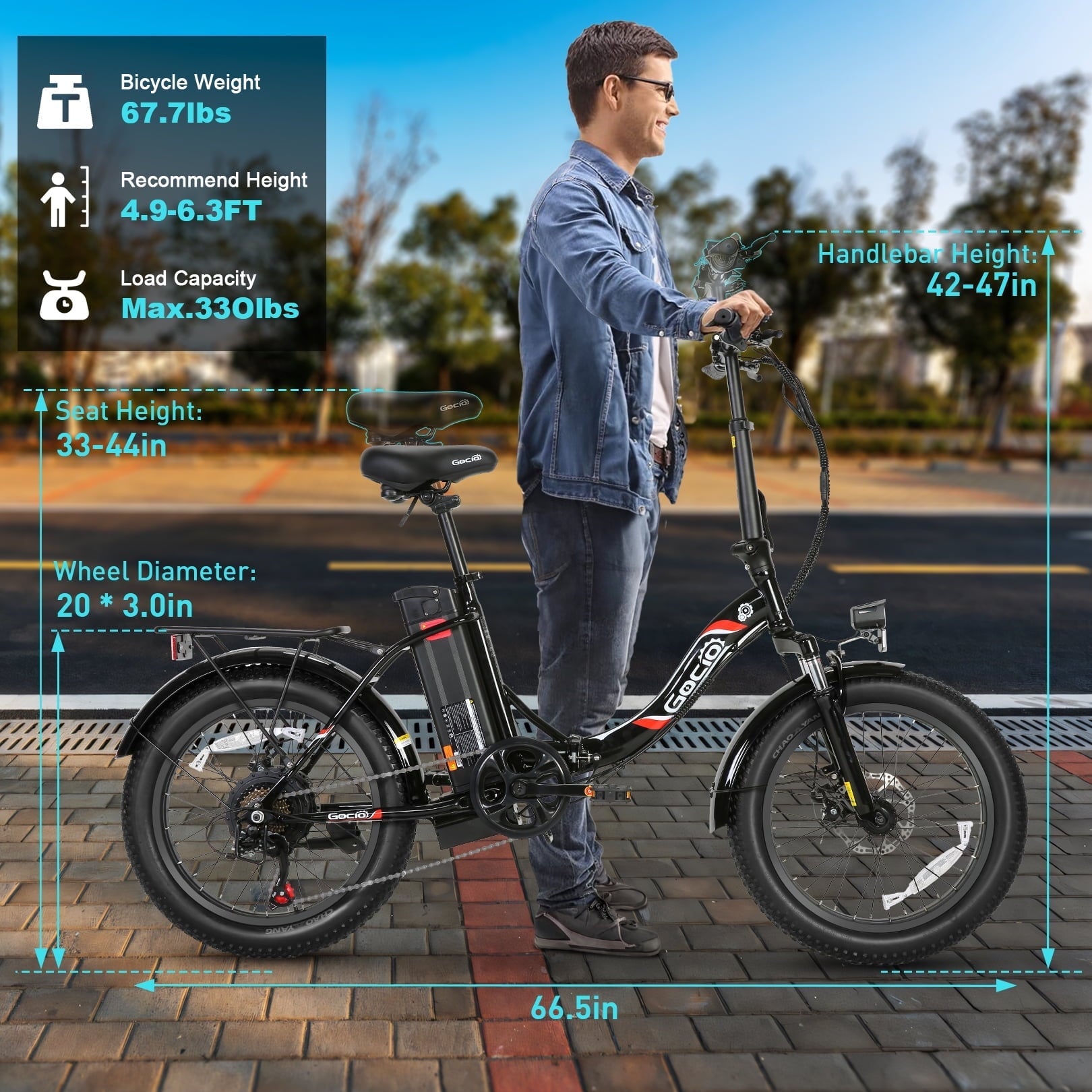 Gocio 20 Folding Electric Bike for Adults, 750W Peak Motor Fat Tire Commuter Ebike, 48V 10.4Ah Battery, 7 Speed, UL2849
