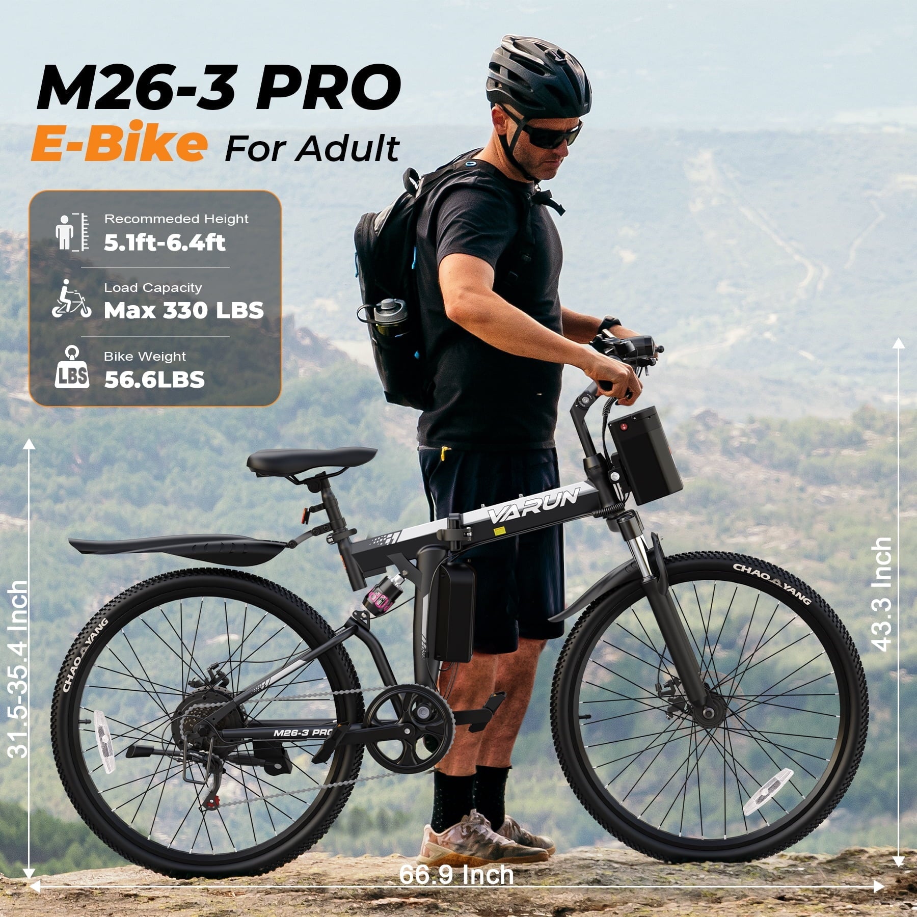 VARUN Electric Bike, 26 Foldable Ebike, Peak 750W Motor, 48V 374.4Wh Battery, up to 20+mph 50 Miles, 7 Speeds with Bike Pump, Phone Holder & Bike Lock & Rear Light, E Bike for Adult, UL2849(Black)