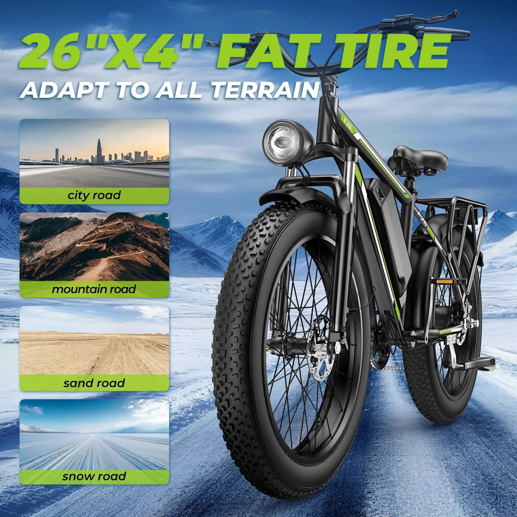 Electric Bike for Adults, 26*4.0 Fat Tire E-Mountain Bicycle,Peak 1500W Motor 48V 15.6Ah 7-Speed Ebike UL2849