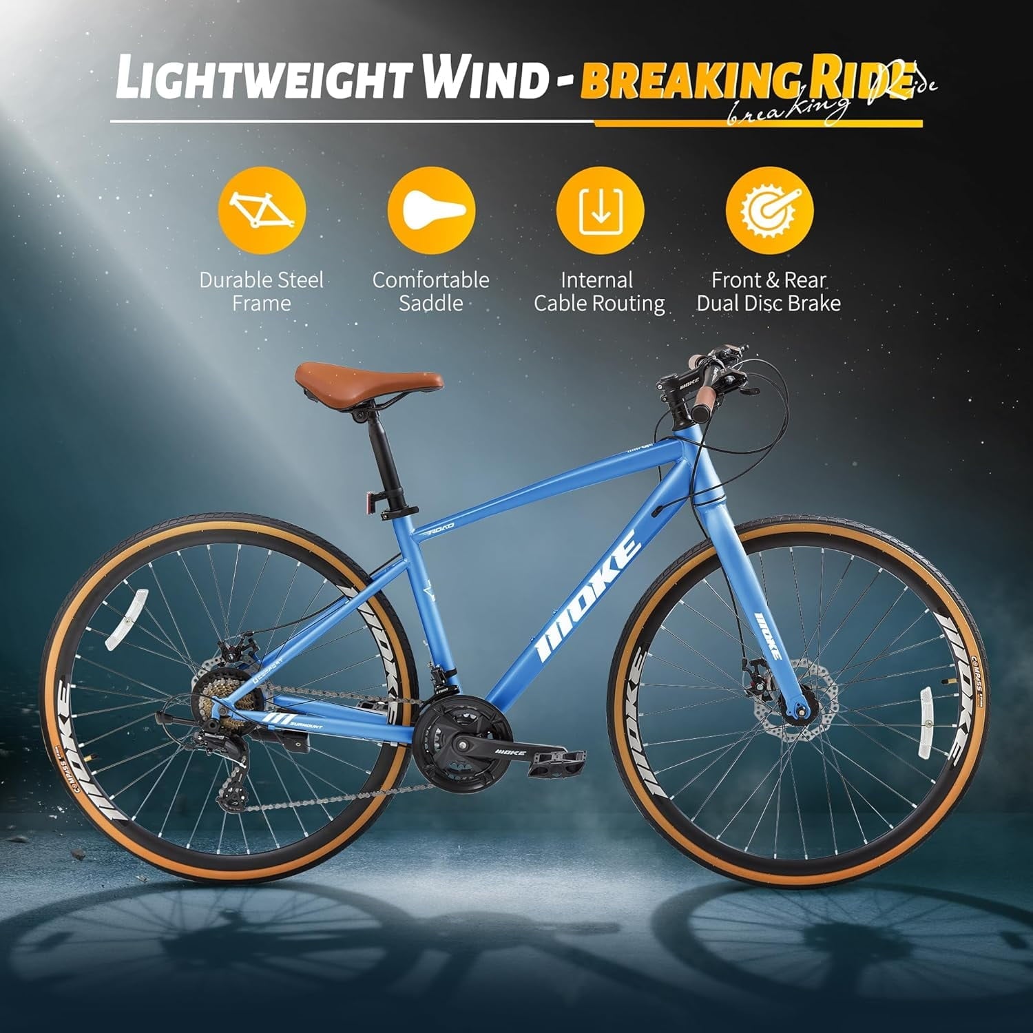 Mens Road Bike, NEORIVER 700C 24-Speed Hybrid Bike for Adults, Features Dual Disc Brakes, Trigger Shifting, Internal Wiring & Lightweight Frame for City Commuting