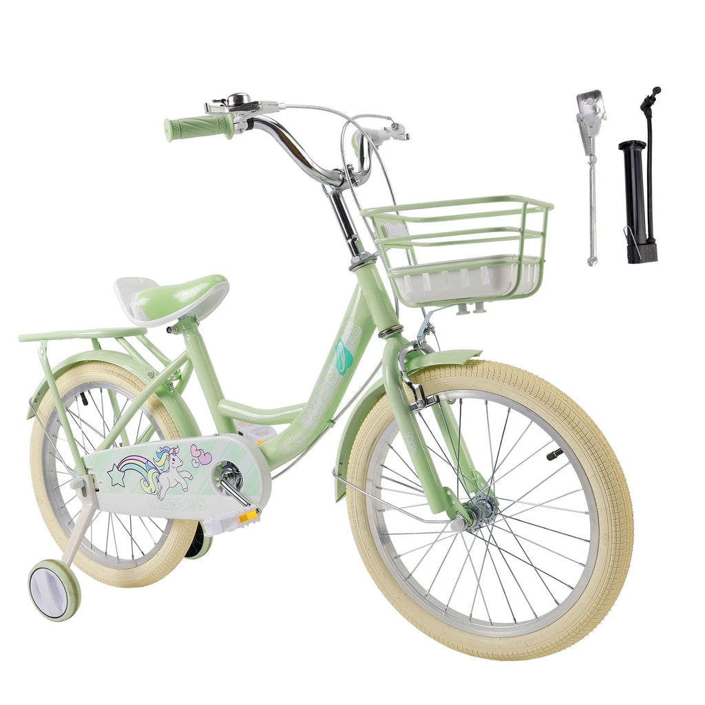 16/18 Inch Bike Kids Bicycle with Basket, Girls Bikes Ages 5-10, Kids Bicycles with Front and Rear Brakes, Kid Bike with Training Wheels, Kickstand, Rear Seat
