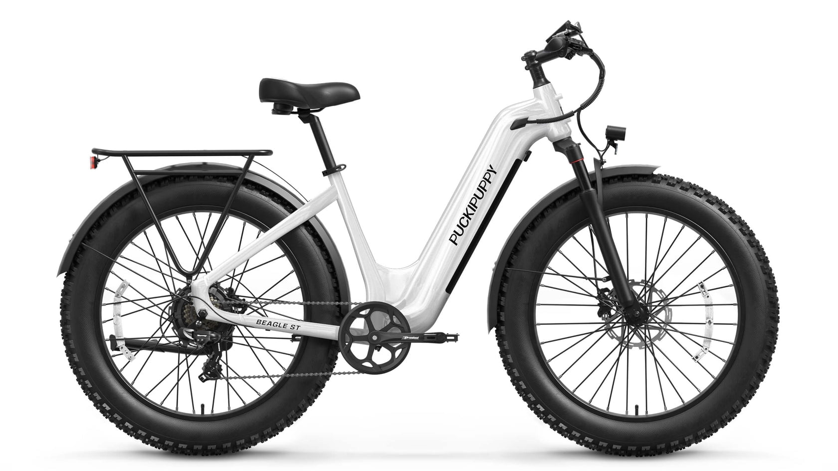 PUCKIPUPPY 960W Peak Electric Bike for Adults Step Through E-Bike 28mph Max Speed 60Miles Range 26 Fat Tire Electric Mountain Bike 48V 15AH Battery 7 Speed off-Road Ebike, Comply with UL2849 By SGS