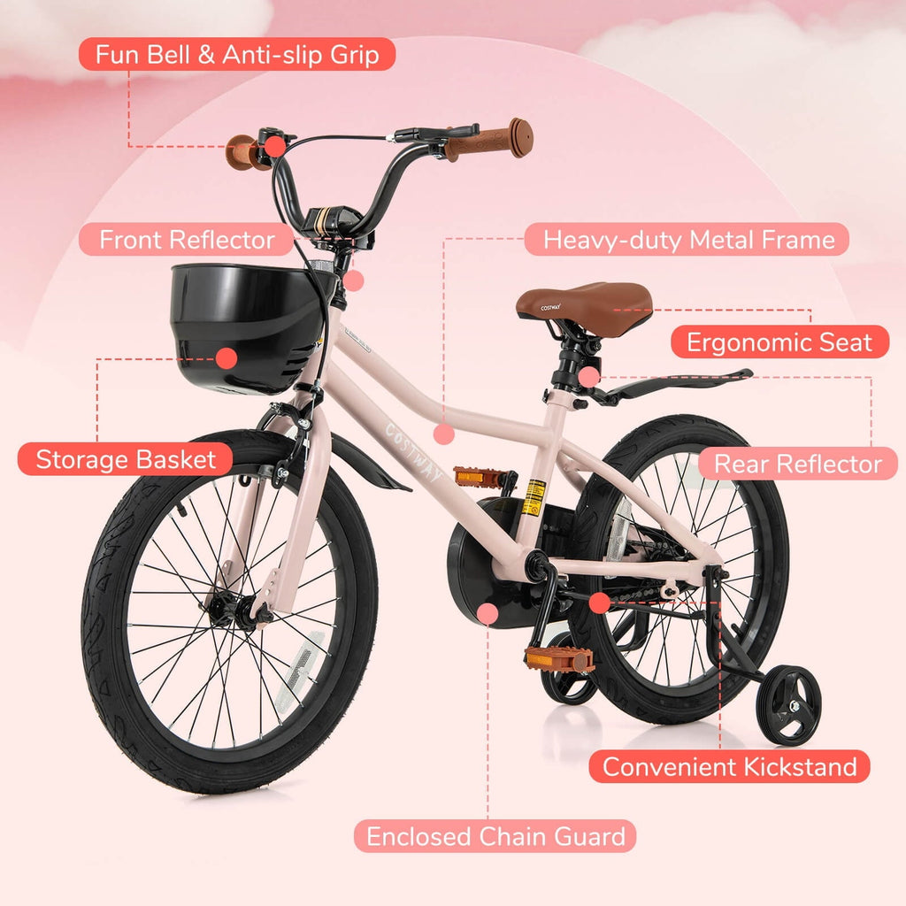 Costway 12 Kid's Bike with Training Wheels Adjustable Handlebar & Seat Handbrake Green