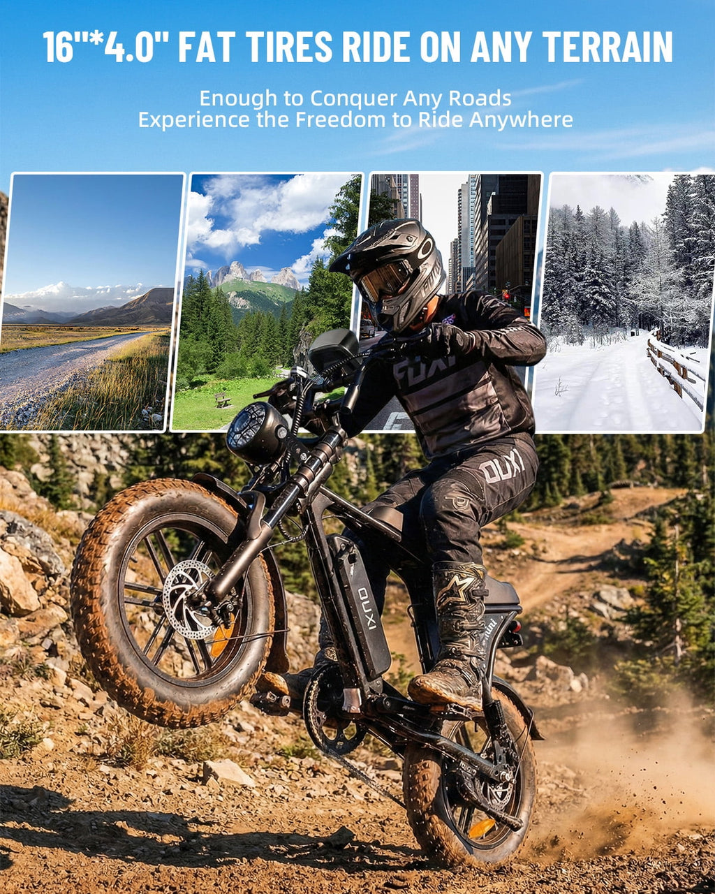 OUXI V8 Electric Bike for Adults, 20 Fat Tire Electric Mountain Bike Peak 750W, 48V 15Ah Battery, UL2849