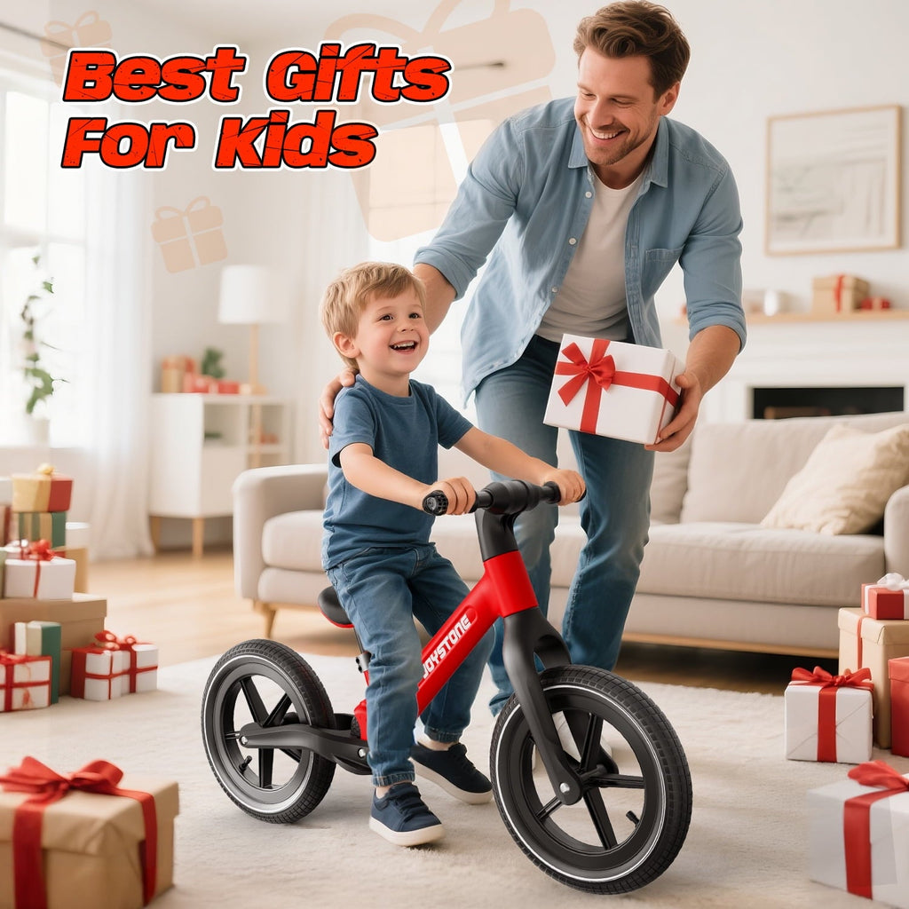 JoyStone 14 Inch Balance Bike for Kids, Toddler Balance Bike with Air Rubber Tires, Adjustable Seat, Lightweight No Pedal Training Bicycle, Gift Bike for 2-6 Boys Girls, Black