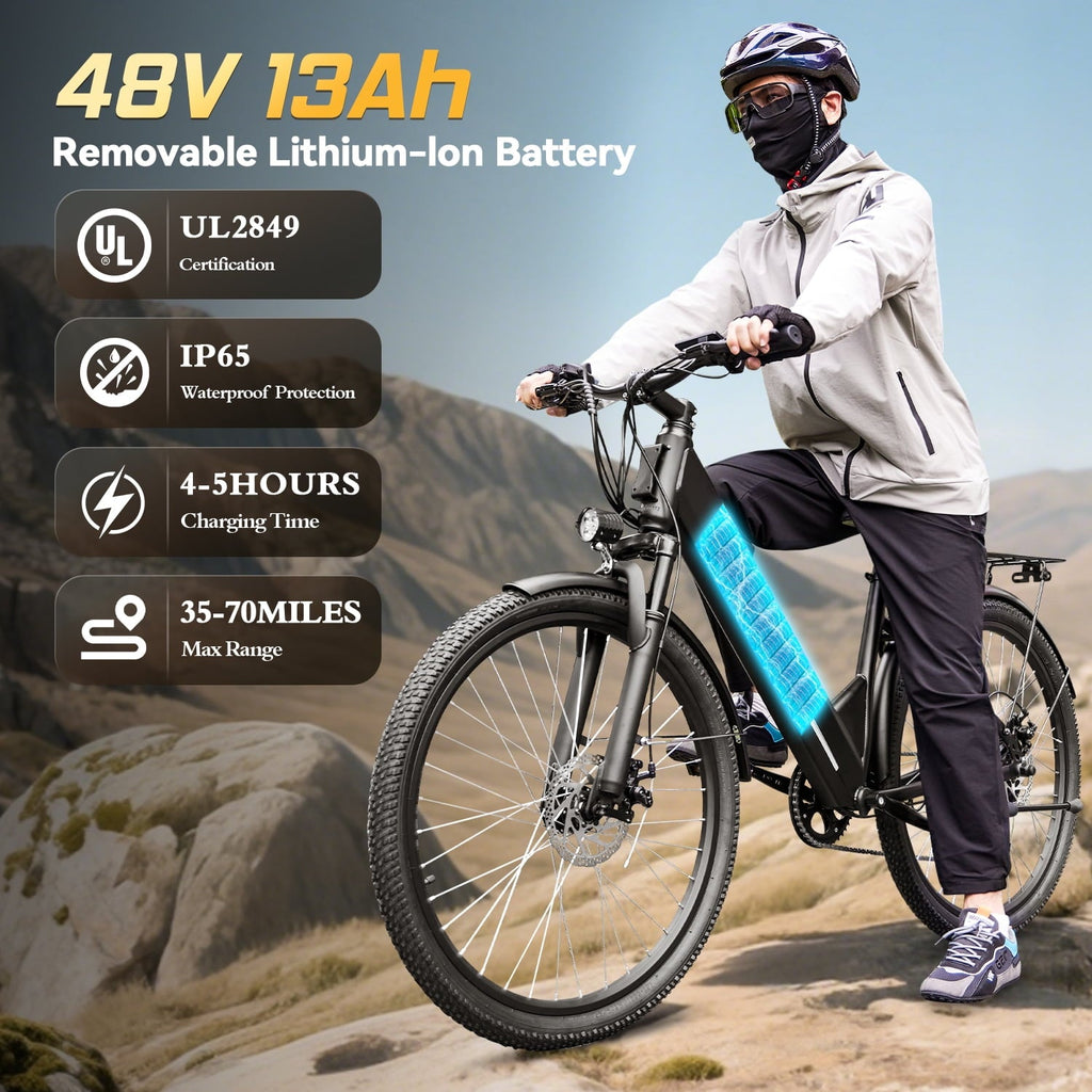 ZNH 26Low Step Commuter Electric Bike for Adults|750W Powerful Motor Adult Electric Bicycles Max 20mph|48V 13Ah Removable Battery Women City Ebike|UL2849|Black