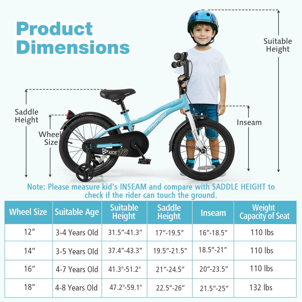 Costway 18 Kids Bike for 4-8 Years Old Boys & Girls with Adjustable Seat Handbrake Reflectors Red