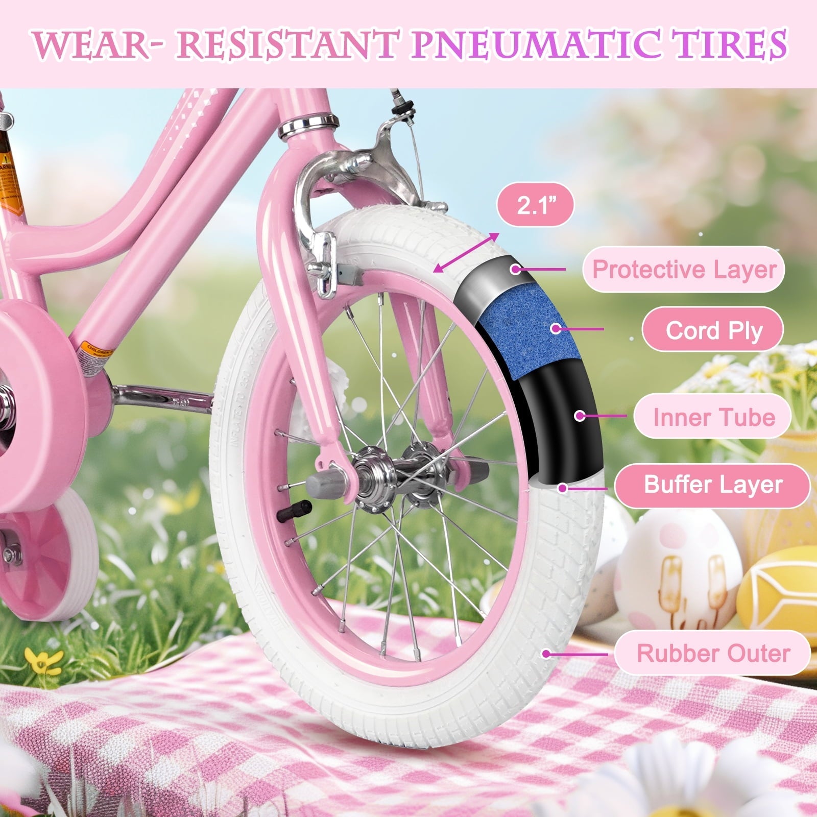 XJD Girls Bike for Toddlers 3-9 Years Old Kids, 16 Inch Kids Bike with Training Wheels, Streamers, Basket and Doll Seat, Children Bicycles with Handbrake