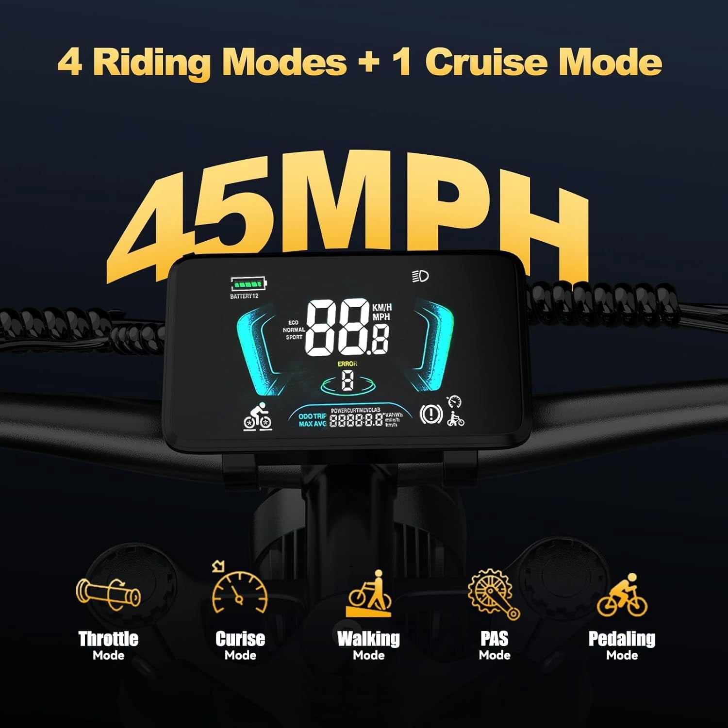 5000W Electric Bike for Adults, 52V 25Ah Max 45 mph 100 Miles, 26 Fat Tires City Commuting Ebike 7 Speed for Off-Road Mountain Riding UL 2849