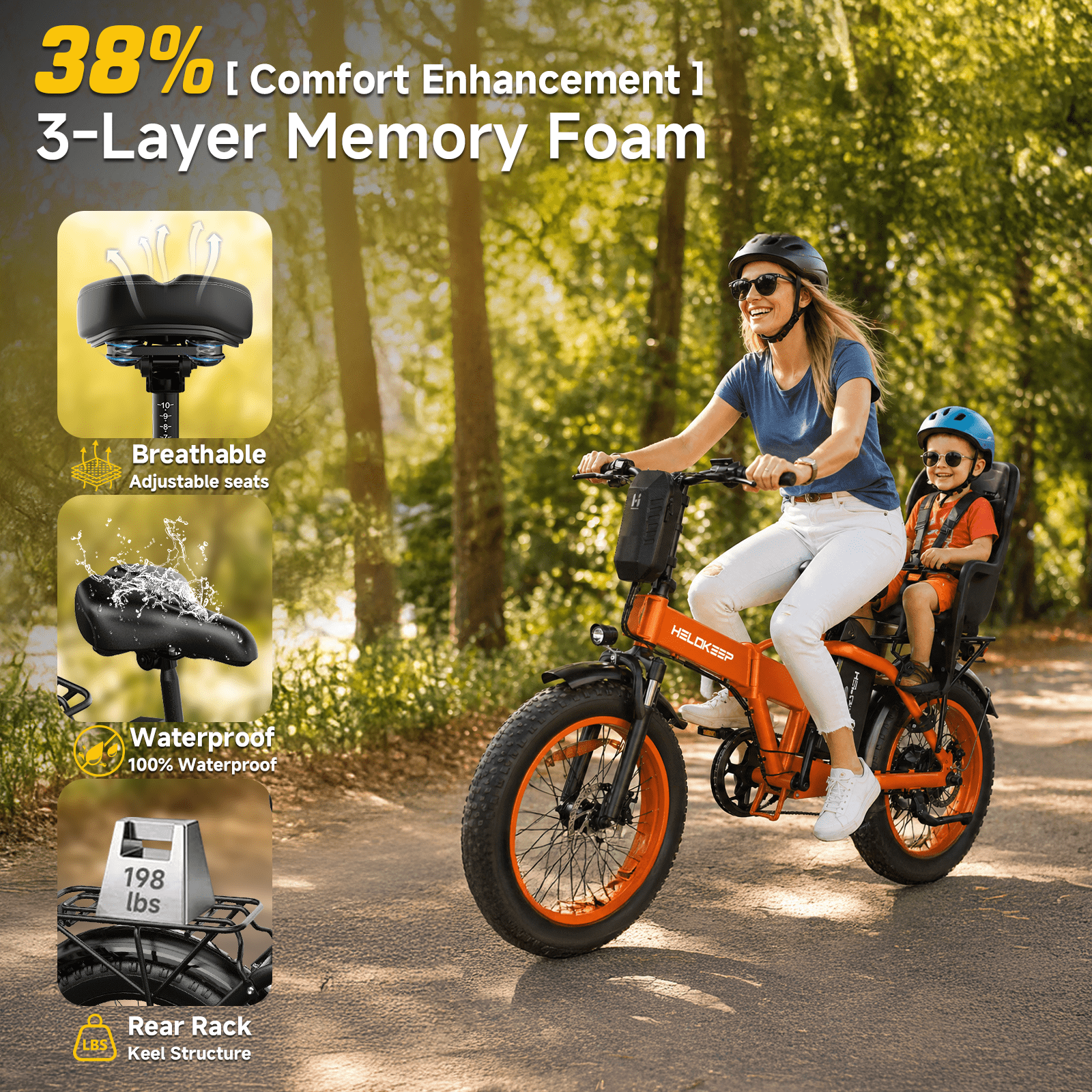 1500W Peak Folding Electric Bike for Adults, 48V 25Ah UL 2849 Certified Battery, 20x4 Fat Tire E-Mountain Bicycle, Shimano 7-Speed, Rear Rack, Up to 30MPH, Black