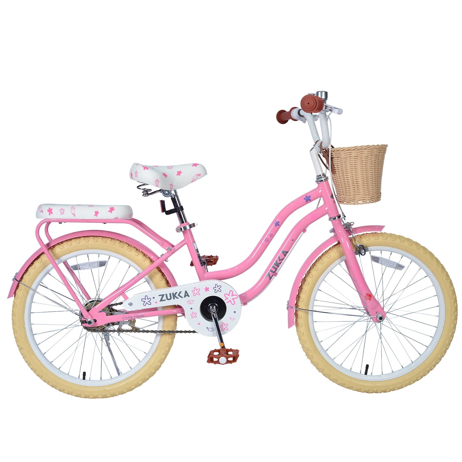 Dolonm 20 Kids Bike for Ages 7-10, Lightweight High-Carbon Steel Frame Cruiser Bicycle, Girls Bike with Wicker Basket, Rear Seat Rack, No Training Wheels, Pink