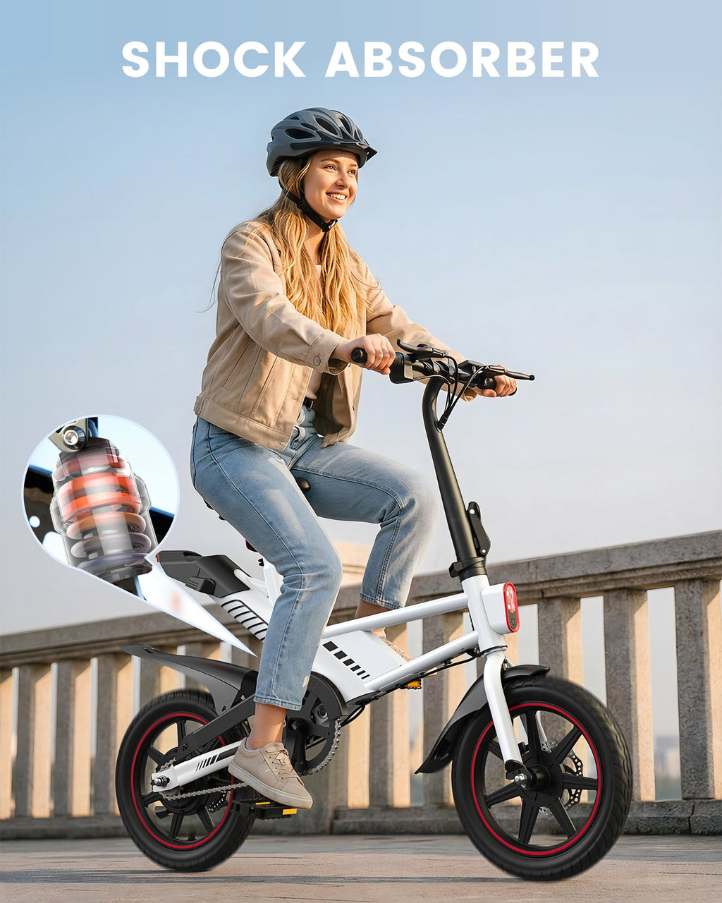 MIHOVER 14 Mini Electric Bike for Adults & Students, 3 Modes 30 Miles Range Rear Suspension,  E-Bike with Phone Holder & Lock, UL2849 Certified-Black