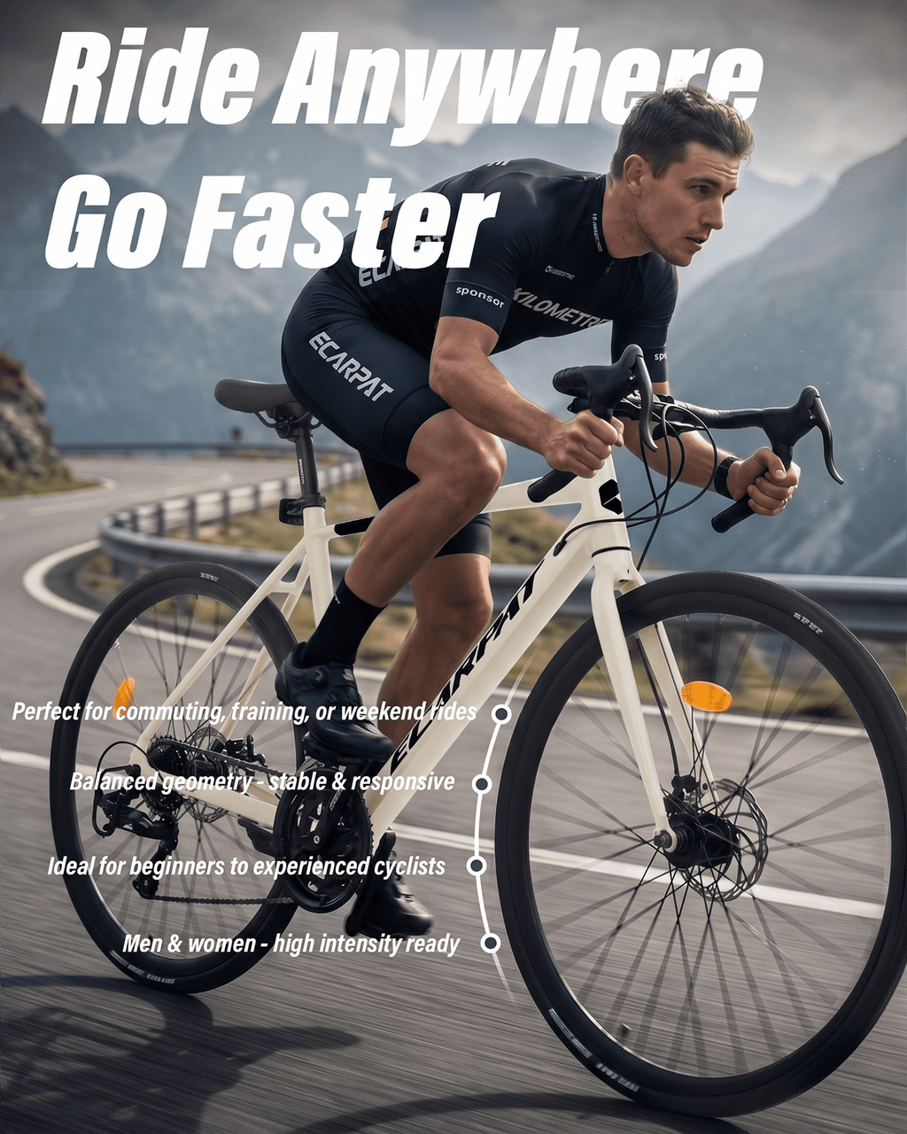 700C Road Bike 16 Speed, Sport Bike Performance Aluminum Road Bike, City Commuter Bicycle with Dual Disc Brakes, Lightweight Racing Bicycle for Men &Women, Cream