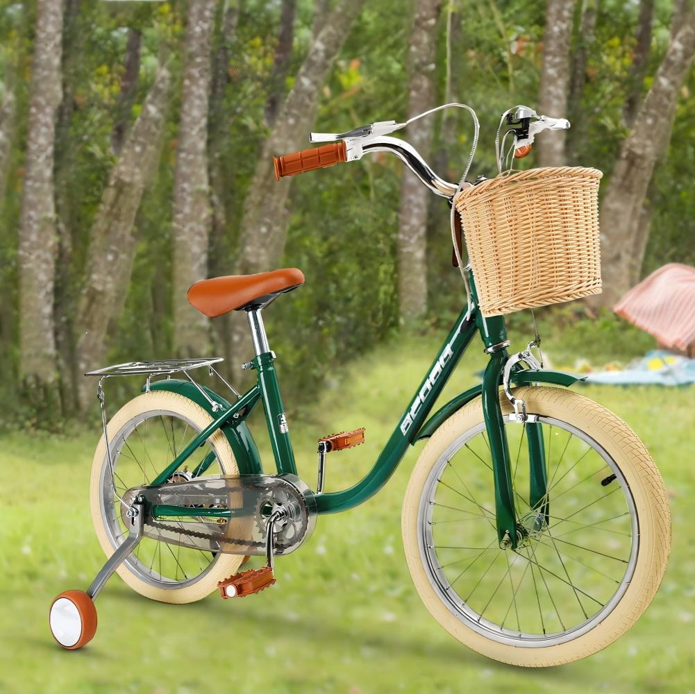 18 Inch Kids Bike with Removable Training Wheels, Adjustable Seat, Steel Frame & Dual Brake, Kids Bicycle for 6-10 Years Old Toddler Girls Boys