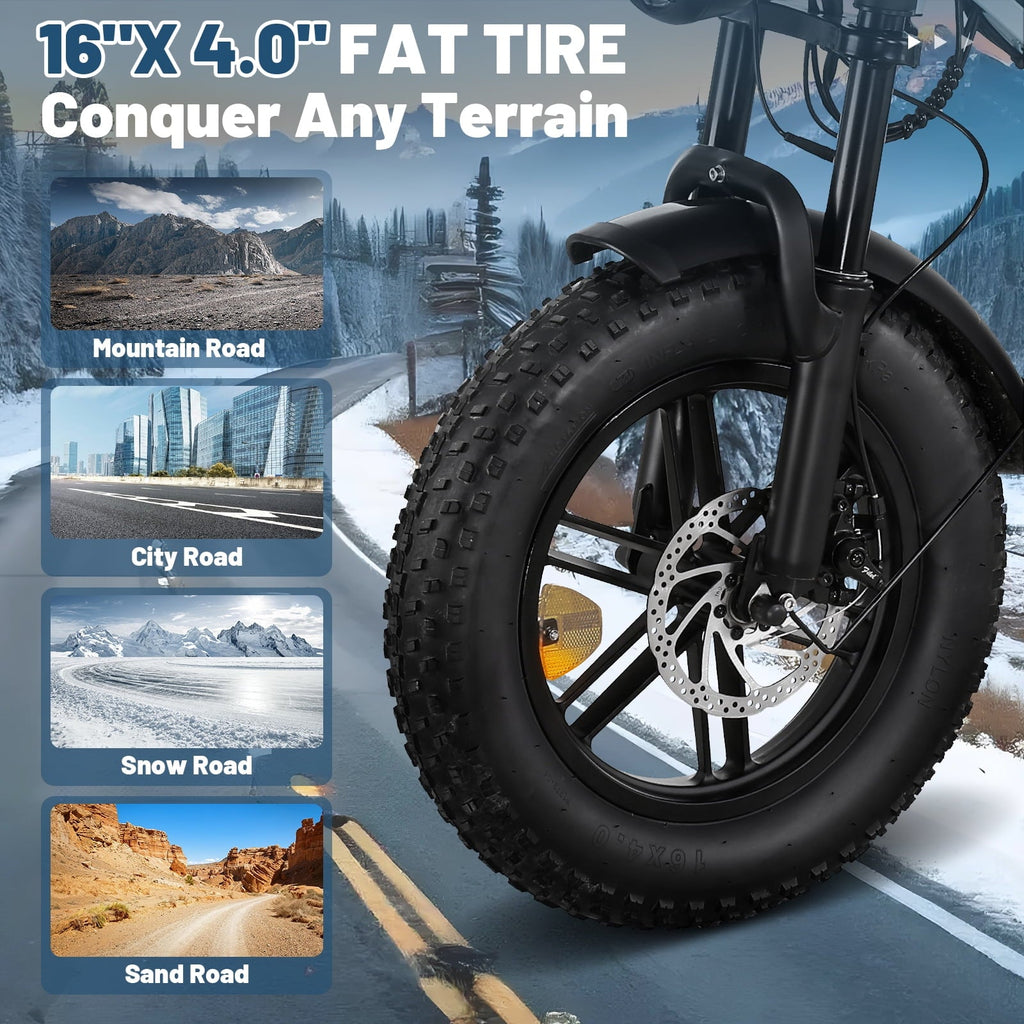 Luimp Electric Bike for Adults, 16 Fat Tire Ebike with 36V 10.4Ah Battery, 500W Electric Bicycle Up to 20MPH, MINI E-Bike for Riding & Commuting, Moped Style Ebike, Front Suspension, E-bike UL2849
