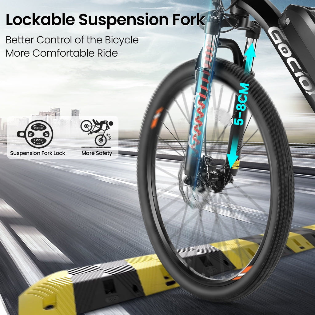 Gocio 26 Electric Bike, 350W Electric Bike for Adults 19.8MPH Electric Mountain Bike, LCD, Lockable Suspension Fork, 374.4Wh 36V Battery UL2849 Certified, 21-Speed E-Bikes Adult Electric Bicycle