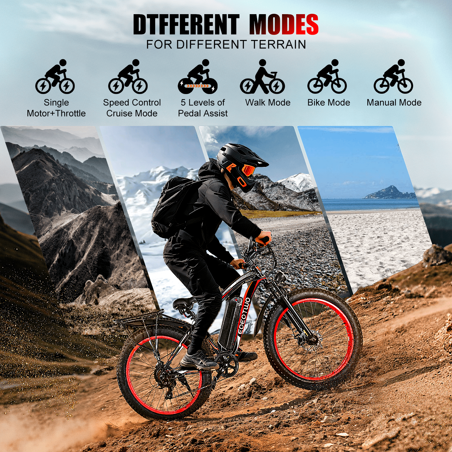 EOEOTWO 26'' Fat Tire Electric Mountain Bike for Adults, 1500W 48V 15Ah Battery, 60Miles Long Range, 34MPH High-Speed  Cruiser Ebike, All-Terrain Bicycle with Front Suspension & LED Display UL2849