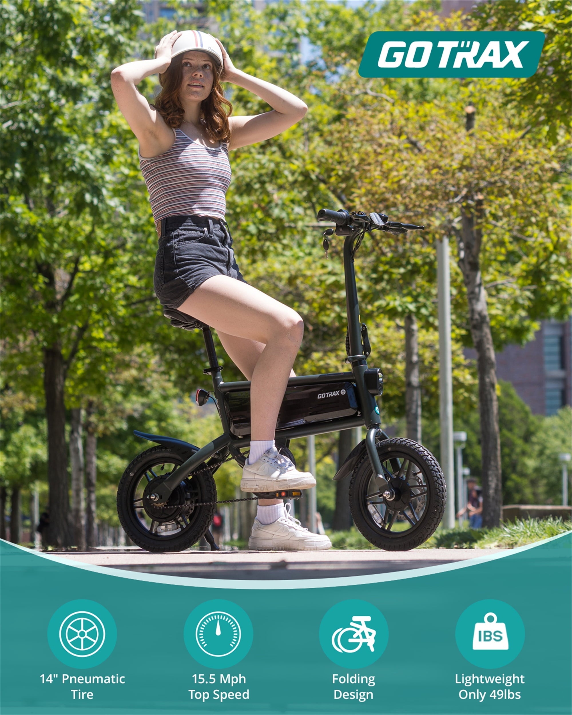 GOTRAX S2 14 Folding Adult Electric Bike, 250W, 15.5 mph Max Speed LED Display, Black