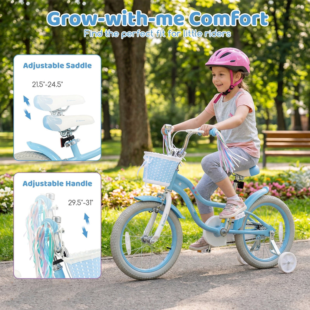 Costway 14 Kids Bike with Training Wheels Hand Coaster Brakes Adjustable Seat Handlebar Pink