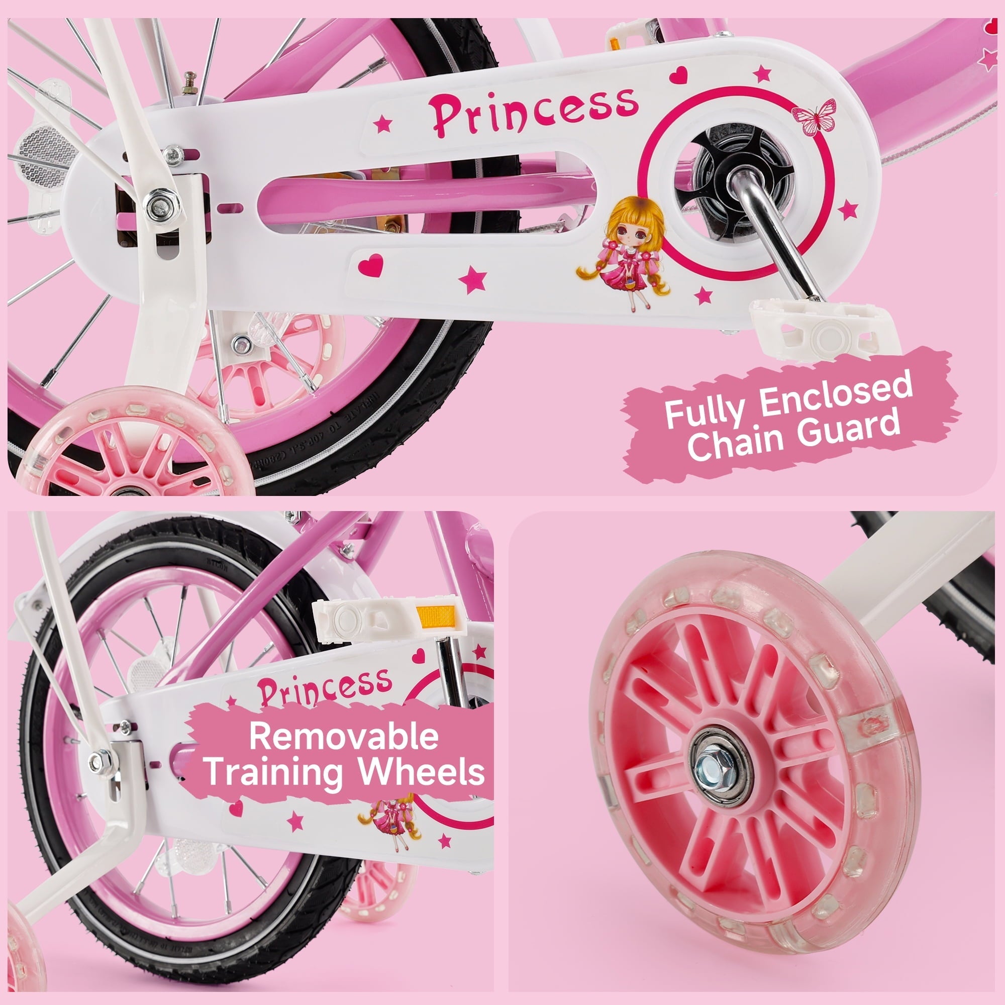 16 18 Inch Girls Bike for Toddlers and Kids Ages 4-9 Years Old, Kids Bike with Flashing Training Wheels & Basket, Girls Bicycle with Handbrake & Kickstand, Pink/Purple