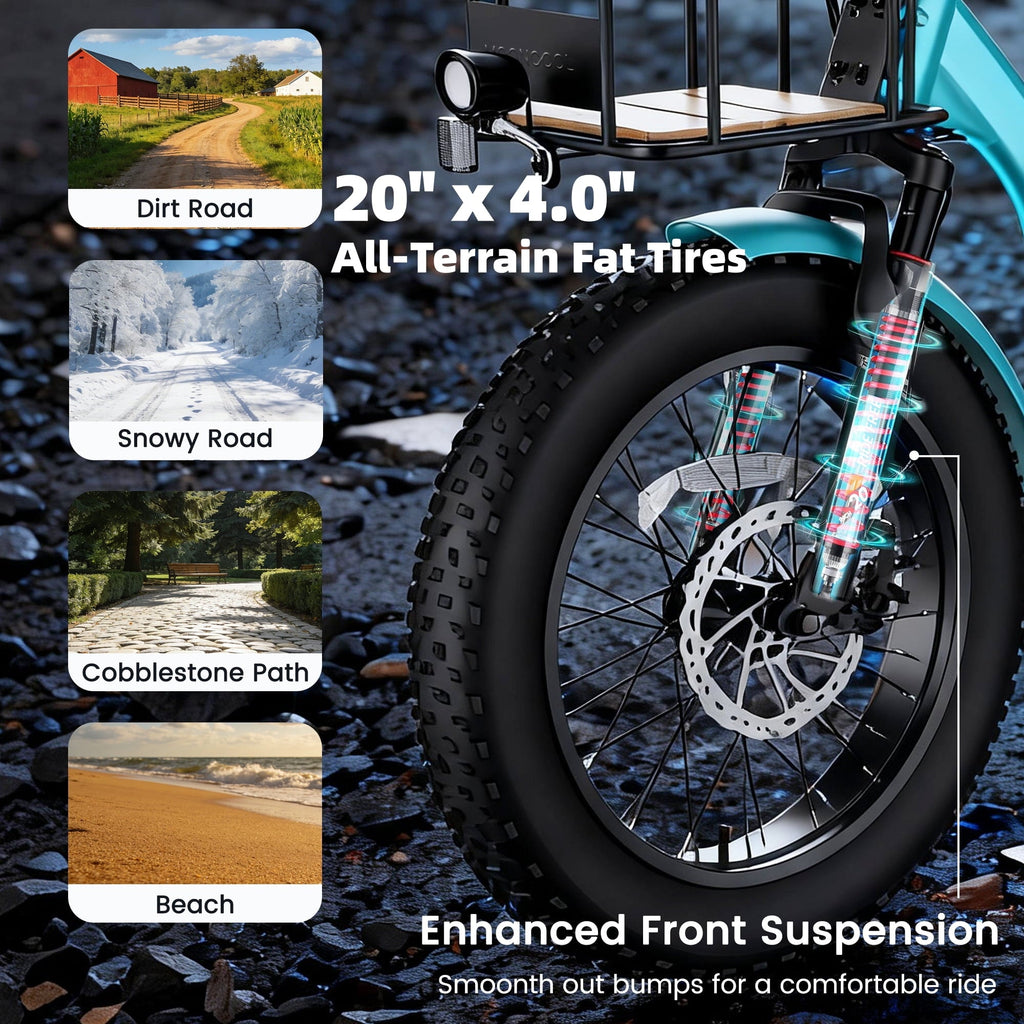 MOONCOOL Folding Electric Tricycle for Adults, 20 x 4 Fat Tire Electric Trike, 48V Peak 1092W  Electric Bicycle, 3 Wheels 7 Speed Ebike w/ 14.5Ah Removable Battery& Speed Differential Mechanism