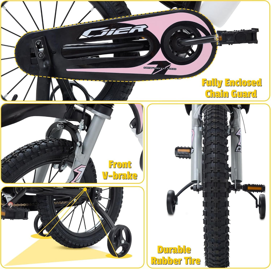 NEORIVER 12 Inch Motocross Style Kids Bike – Training Wheels, Sound Horn, Number Plate & Dashboard Included – Easy Assembly – Ages 3-12 Boys Girls