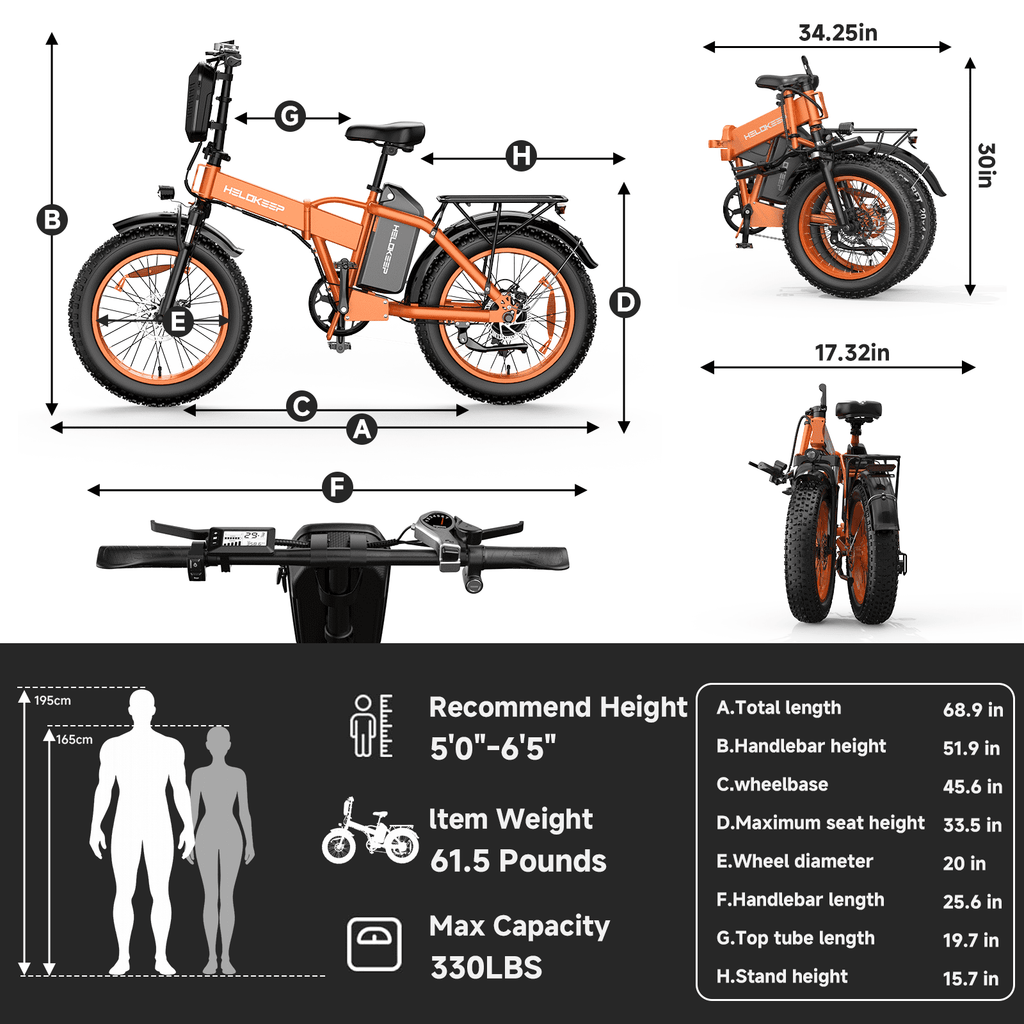 1500W Peak Folding Electric Bike for Adults, 48V 25Ah UL 2849 Certified Battery, 20x4 Fat Tire E-Mountain Bicycle, Shimano 7-Speed, Rear Rack, Up to 30MPH, Black