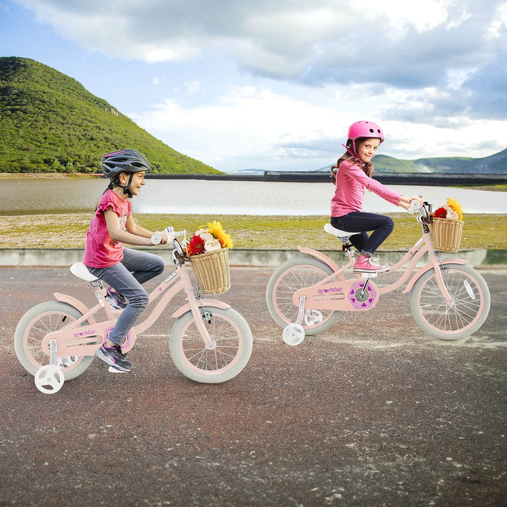Costway 14 Kid's Bike with Training Wheels Adjustable Handlebar Seat Handbrake Pink