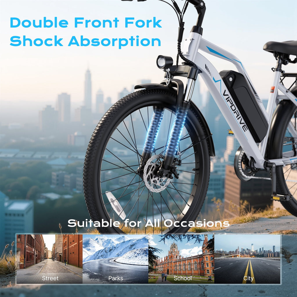 VIPDRIVE 26 Electric Bicycle for Adults & Women, Peak 750W Motor E-Bikes, 48V 7.8Ah Battery, 7-Speed, City Cruiser E-Bike, LCD Display, 50 Mi Range（UL2849）