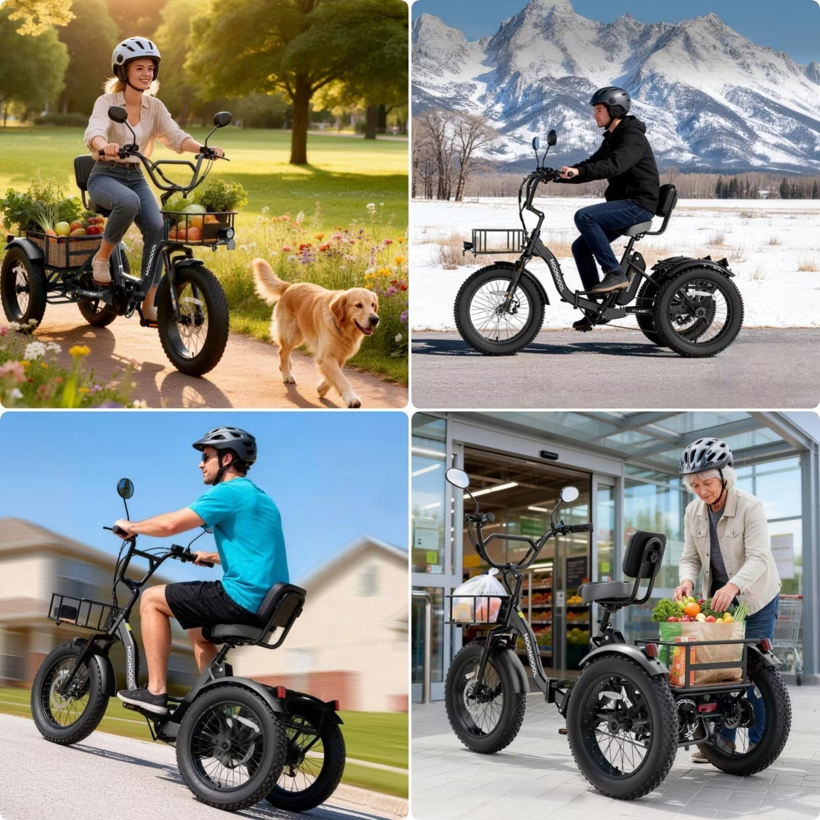 MOONCOOL Folding Electric Tricycle for Adults, 20 x 4 Fat Tire Electric Trike, 48V Peak 1092W  Electric Bicycle, 3 Wheels 7 Speed Ebike w/ 14.5Ah Removable Battery& Speed Differential Mechanism