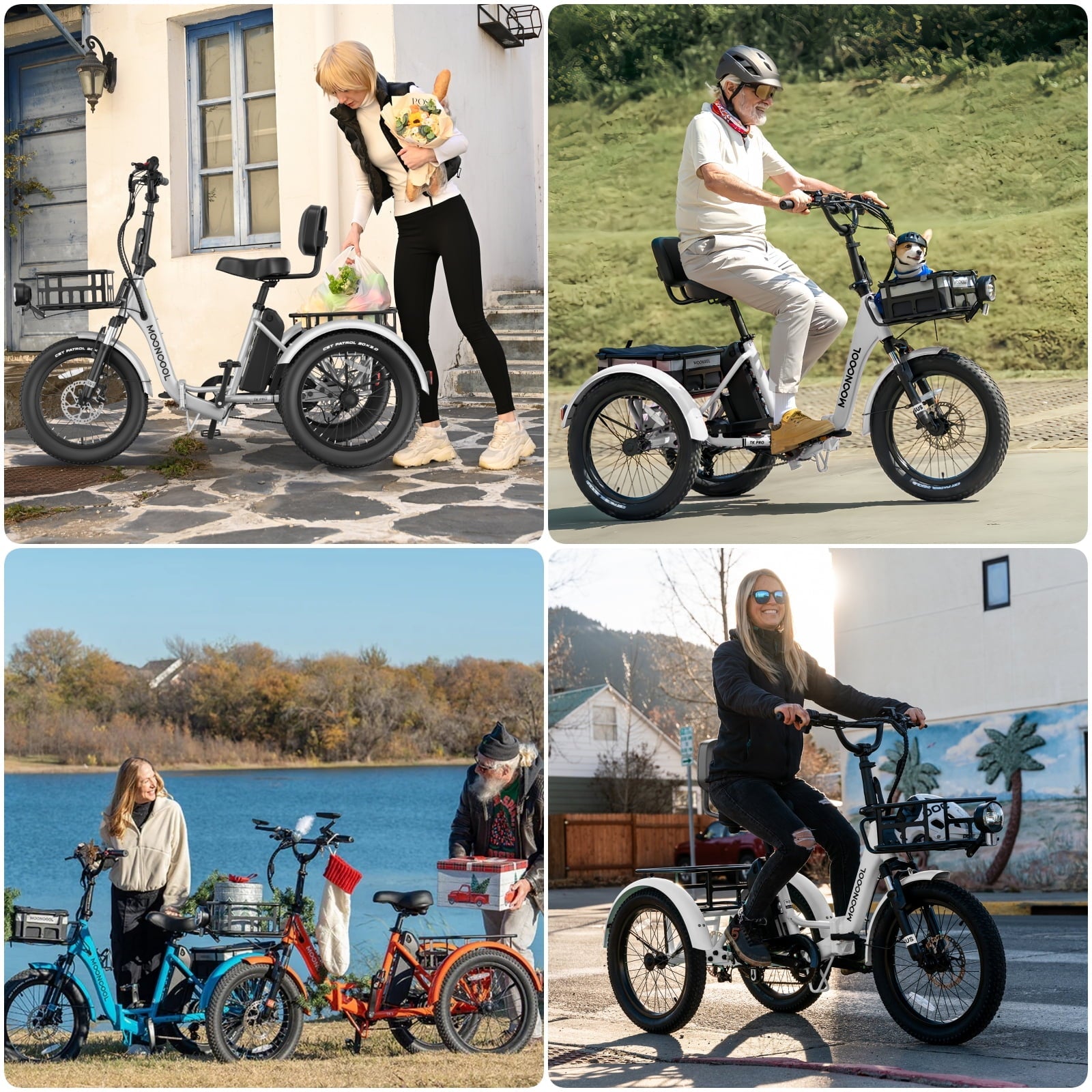 MOONCOOL TK Pro Foldable Electric Tricycle W/ Rearview mirror accessory Kit, 1500W Motor 48V 20Ah Battery, 20 Fat Tire Three Wheel 6-Speed Electric Mountain Bicycle for Adults