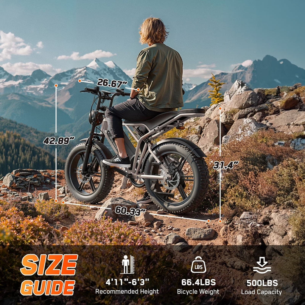TST Electric Bike for Adults, 750W Peak 1500W Motor, 20x4 Fat Tire, E Mountain Bike, 48V/15AH UL2849