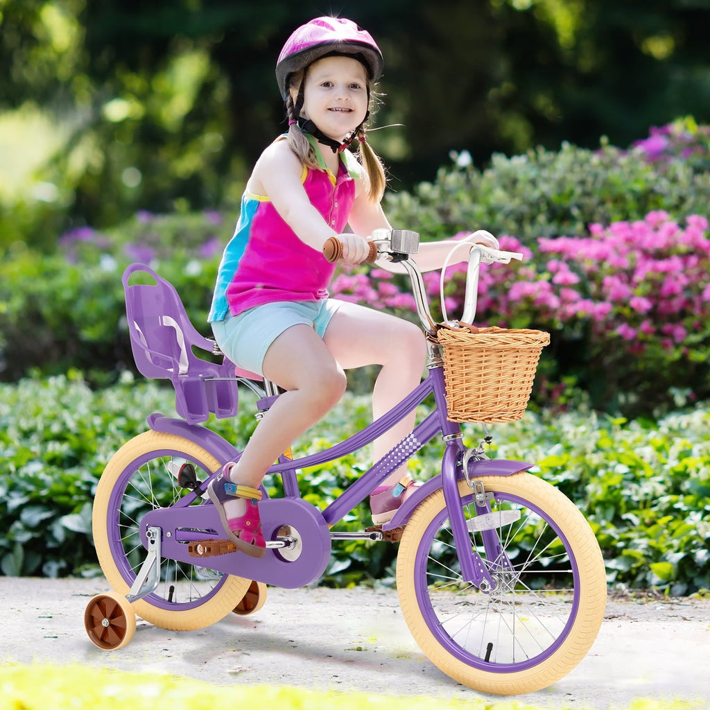 KORIMEFA Girl Bike for Toddlers and Kids Ages 3-6 Years Old, 12 inch Kids Bike with Training Wheels & Basket, 12 in Girl Bicycle with Handbrake & Kickstand