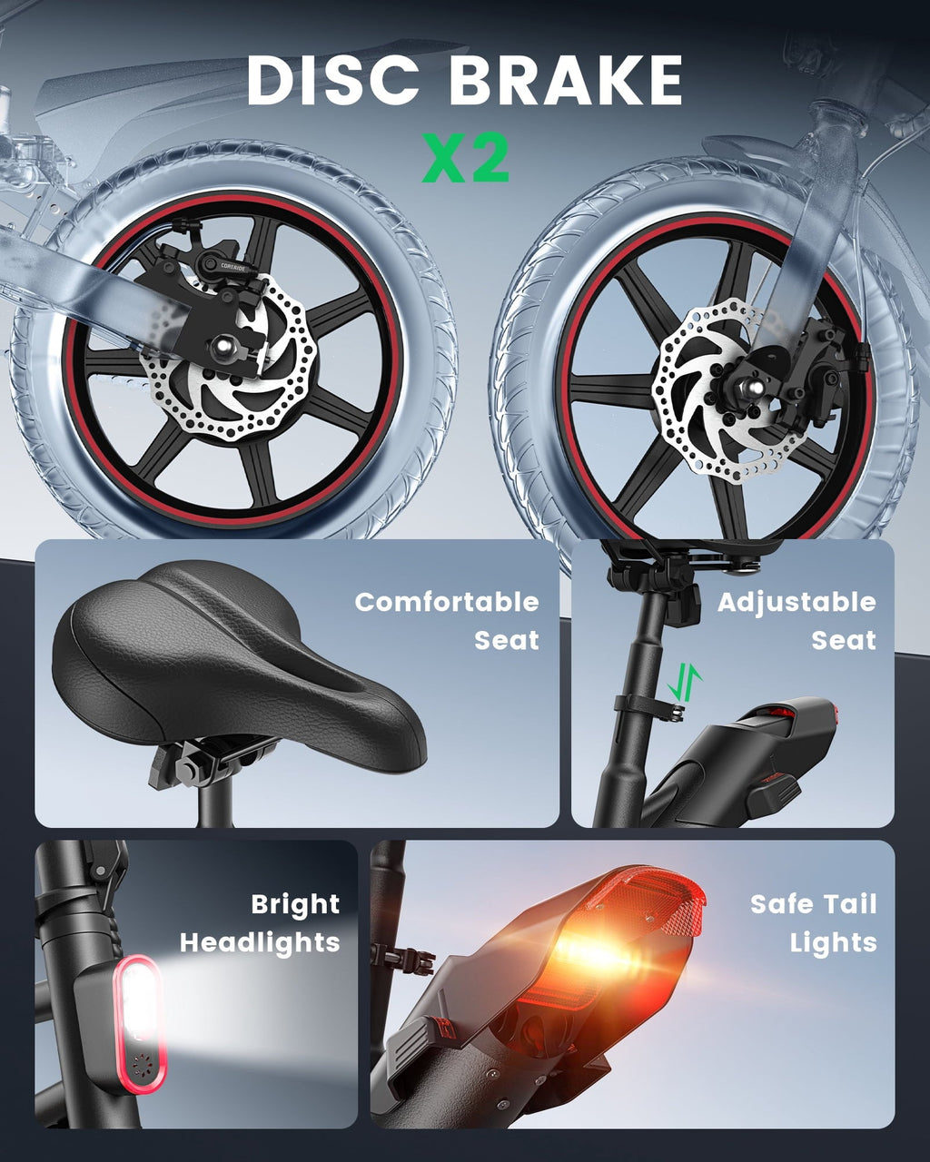 MIHOVER 14 Mini Electric Bike for Adults & Students, 3 Modes 30 Miles Range Rear Suspension,  E-Bike with Phone Holder & Lock, UL2849 Certified-Black