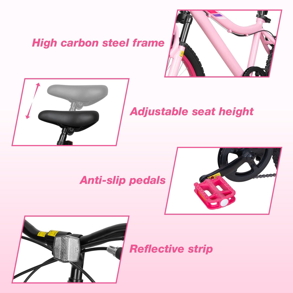 Hykolity 24 inch Kids Mountain Bike,7 Speed Kid Bicycle Age 8-14 Year Old with Front Suspension Fork,Adjustable Seat Height,High-Carbon Steel,Purple