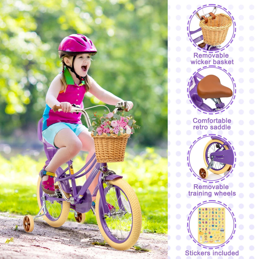 XJD Girls Bike for Toddlers and Kids Ages 2-12 Years Old,12 14 16 Inch Kids Bike with Training Wheels & Basket, 20 Inch Girls Bicycle with Handbrake & Kickstand