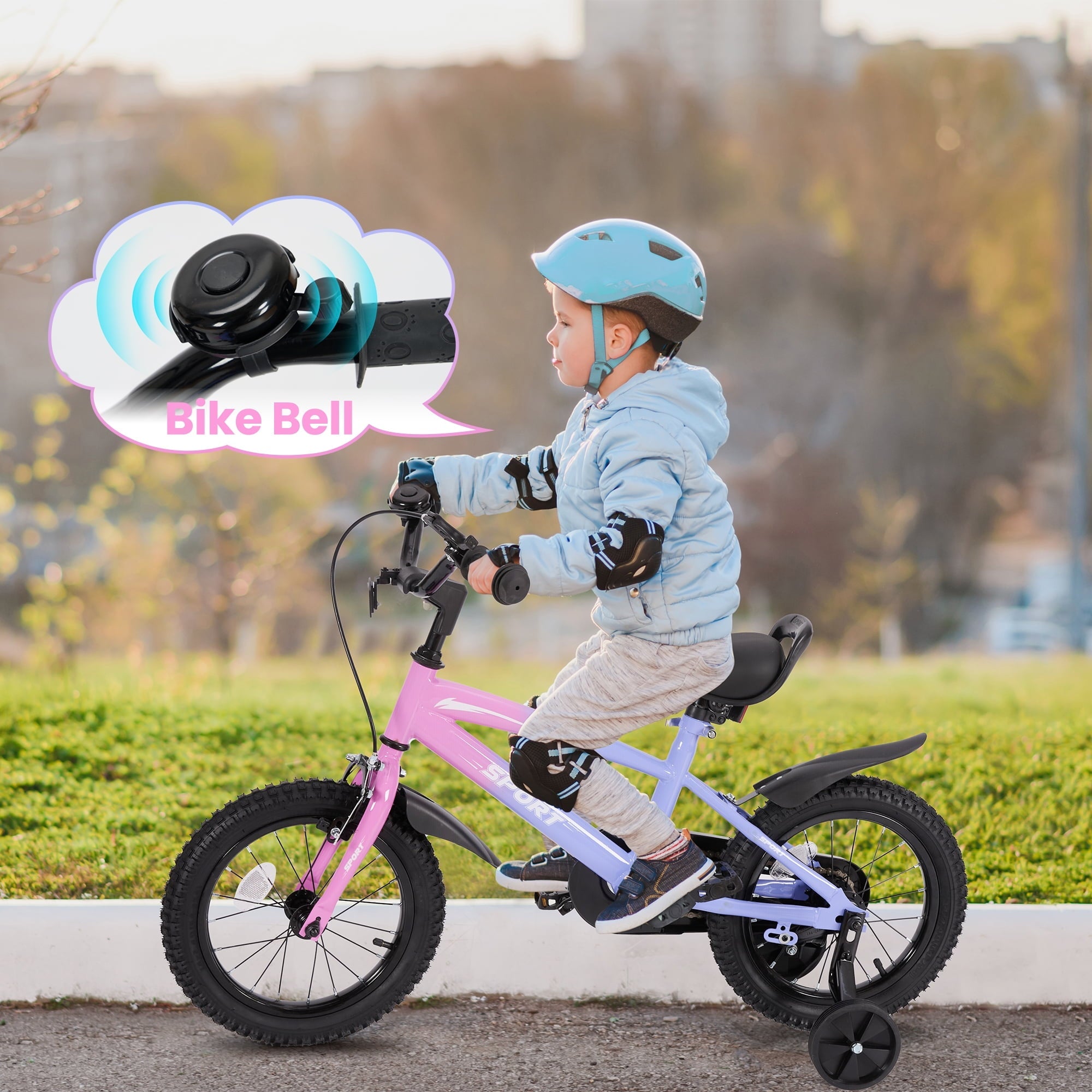 Naipo 12 in Kid Bike for Boys and Girls Gradient Purple Bicycle with Training Wheels Bell and Dual Brakes