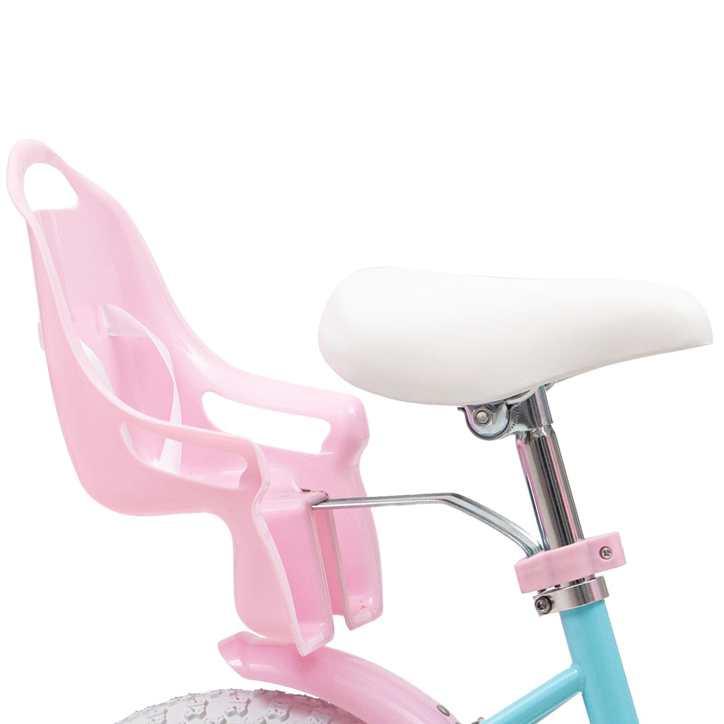 ACEGER 14 Inch Girls Bike with Basket, Training Wheels, Doll Seat, Purple Kids Bicycle for Ages 3-5