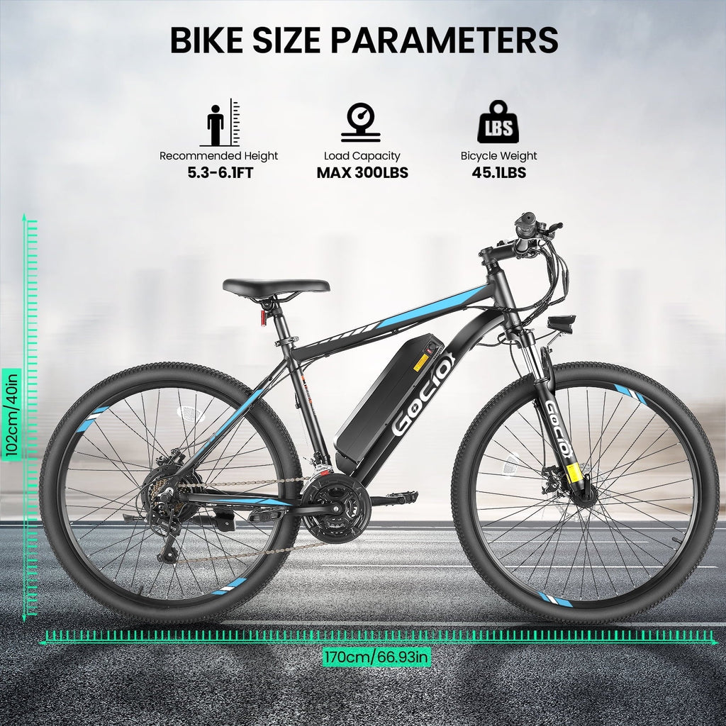 Gocio 26 Electric Bike, 350W Electric Bike for Adults 19.8MPH Electric Mountain Bike, LCD, Lockable Suspension Fork, 374.4Wh 36V Battery UL2849 Certified, 21-Speed E-Bikes Adult Electric Bicycle