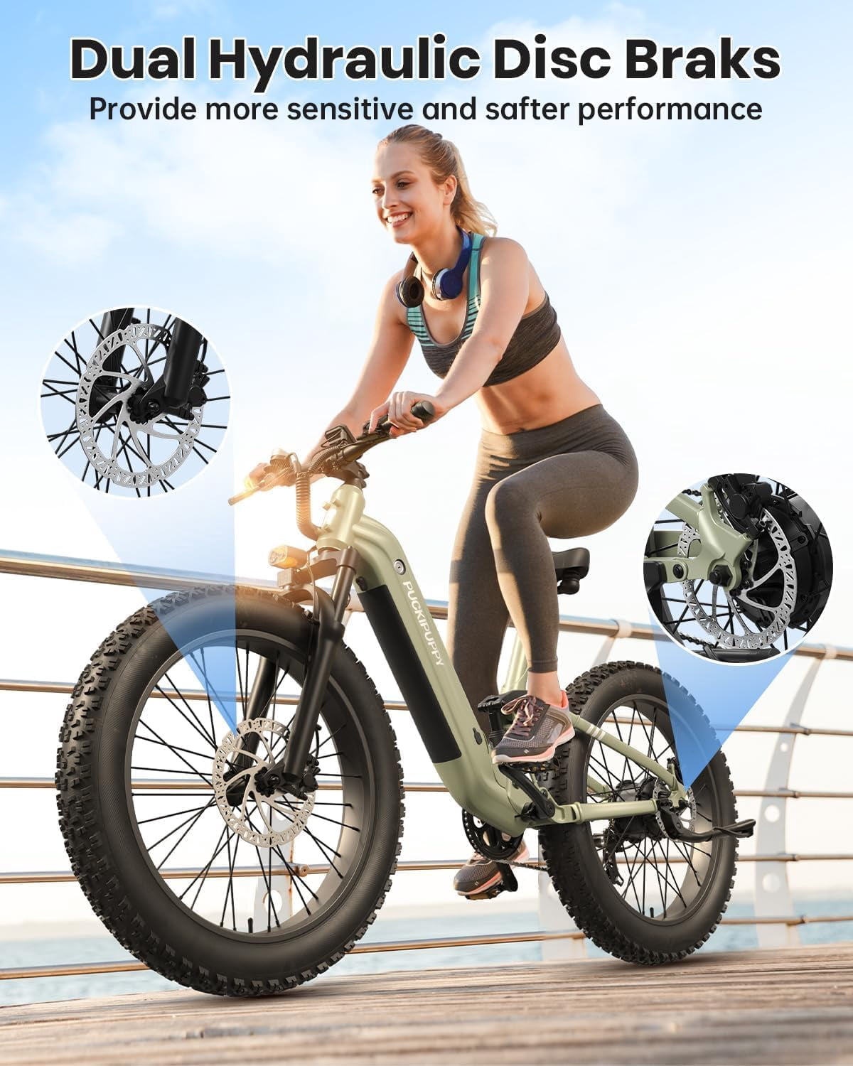 PUCKIPUPPY Electric Bikes for Adults 26 Step-Thru Ebikes 960W Peak Motor 80Miles Range 28mph Max Speed 48V 20AH Battery Full Suspension Fat Tire Mountain E Bike 7 Speed, Comply with UL2849 By SGS