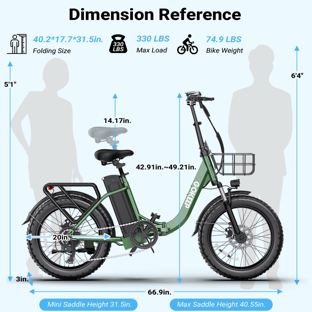 GOKEEP Folding Electric Bike for Adult, 52V 13Ah Removable Battery, 20 Fat Tire & Front Suspension Electric Bicycles, 7-Speed Commuter Ebike, UL2849, Black
