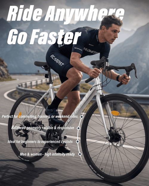 700C Road Bike 16 Speed, Sport Bike Performance Aluminum Road Bike, City Commuter Bicycle with Dual Disc Brakes, Lightweight Racing Bicycle for Men &Women, Cream