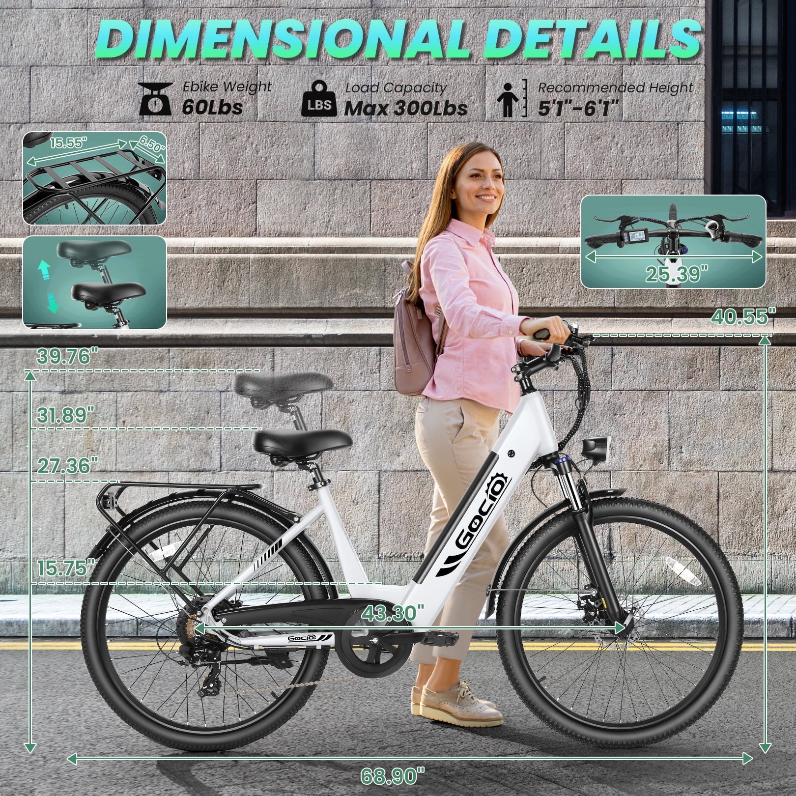 Gocio 26 x 2.1 Electric Bike for Adults, 500W Commuter Ebike, 48V 720wh Built-in Battery, 5 Riding Modes, Max 60 Miles, LCD, Lockable Front Suspension Step Thru E Bikes UL 2849