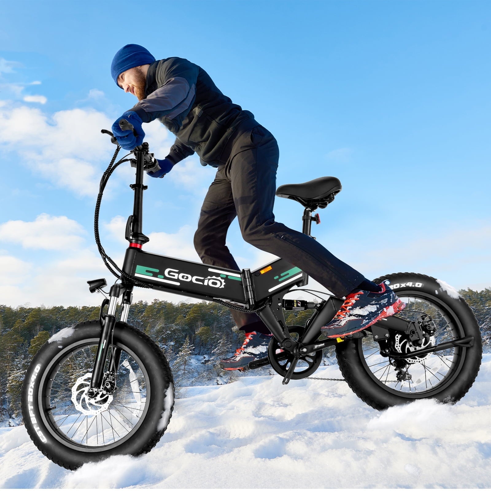 Gocio Foldable Electric Bikes Adult 20x4 Fat Tire Electric Bike, 48V 10.4Ah, 500W Electric Mountain Bike Full Suspension, LCD, Shimano 7 Speed Electric Cruiser Bicycle UL2849 Certified