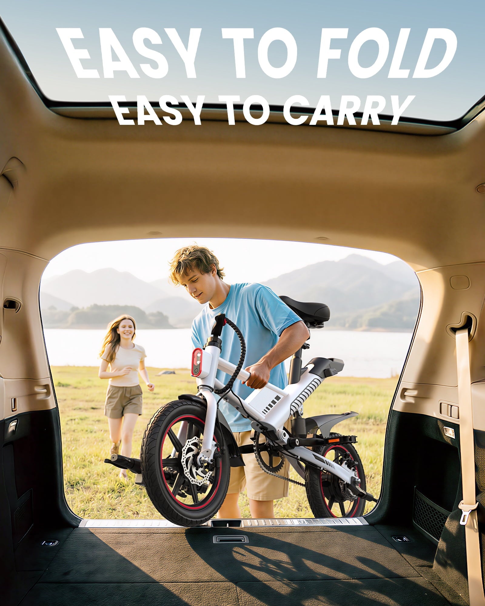 MIHOVER 14 Mini Electric Bike for Adults & Students, 3 Modes 30 Miles Range Rear Suspension,  E-Bike with Phone Holder & Lock, UL2849 Certified-Black